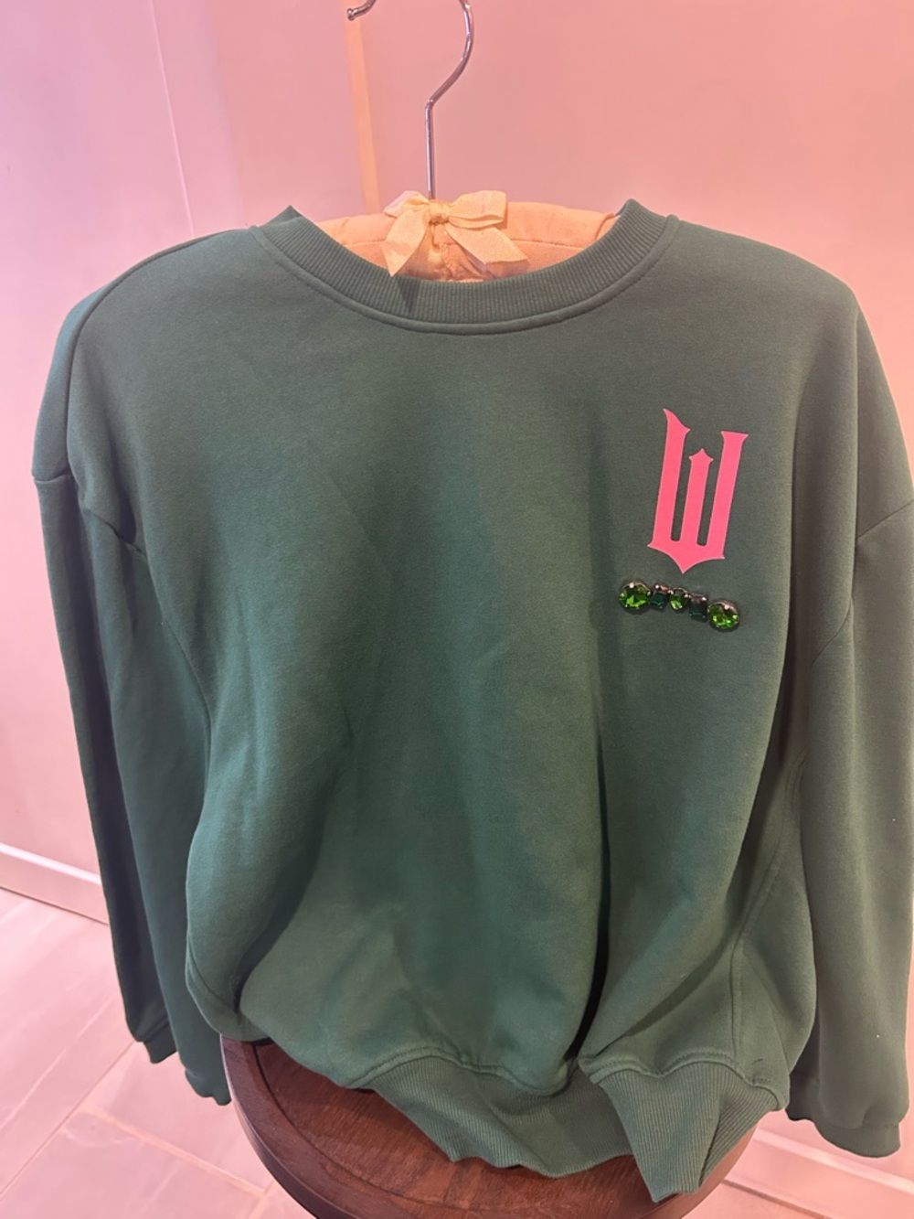 Dark Green WICKED Sweatshirt with Pink Crest Logo